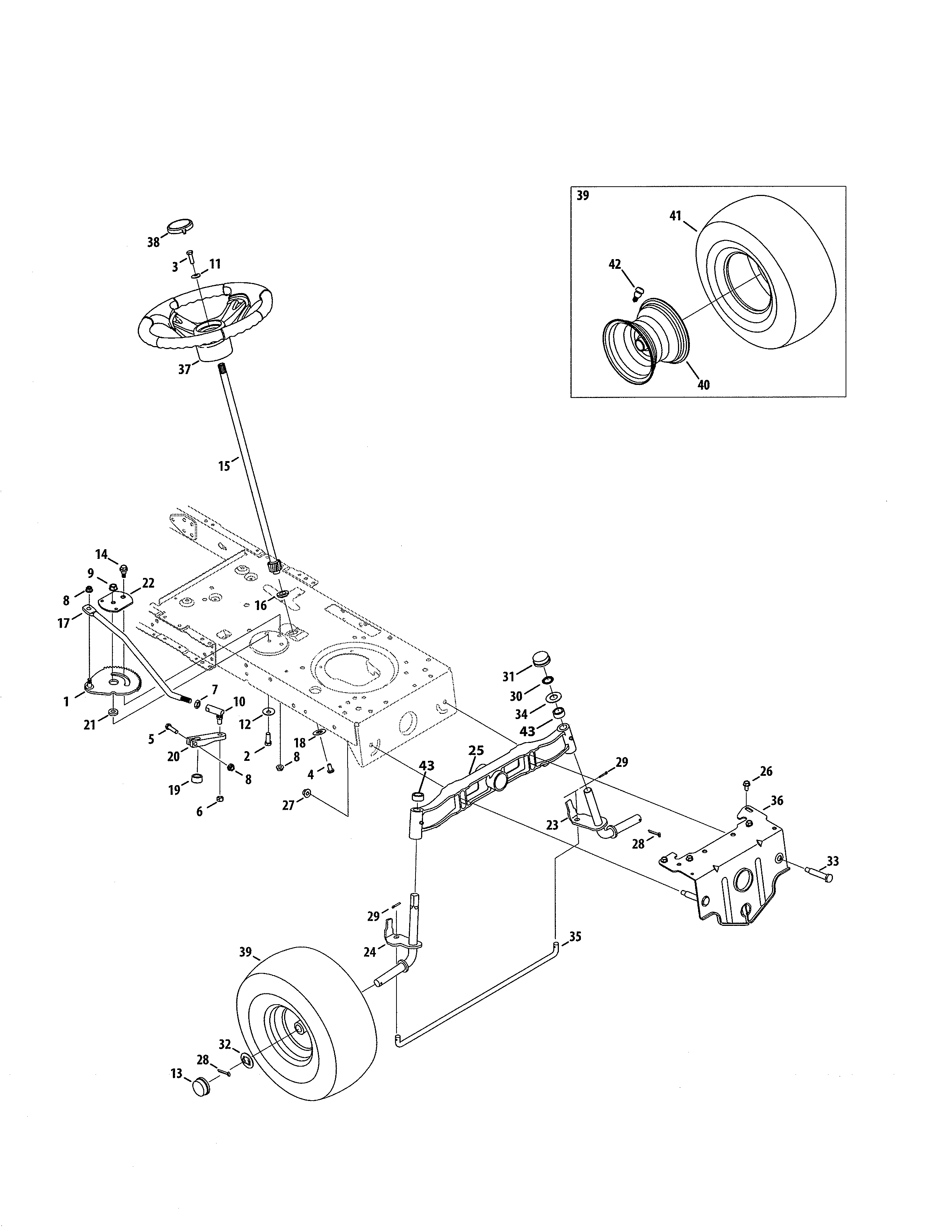Steering Diagram and Parts List for 247203790  Craftsman Lawn Tractor
