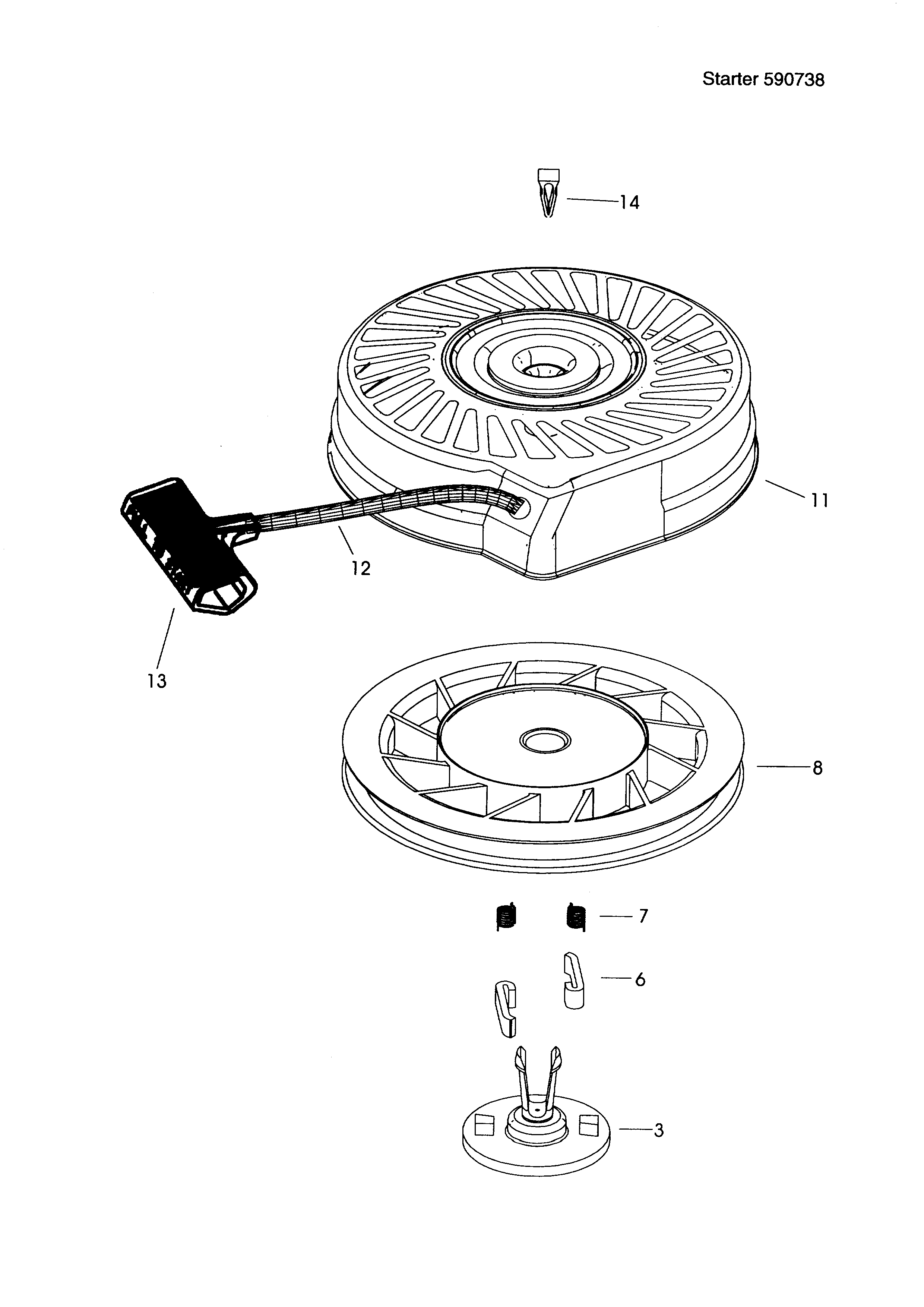 Starter 590738 Diagram and Parts List for 143994001  Craftsman Engine