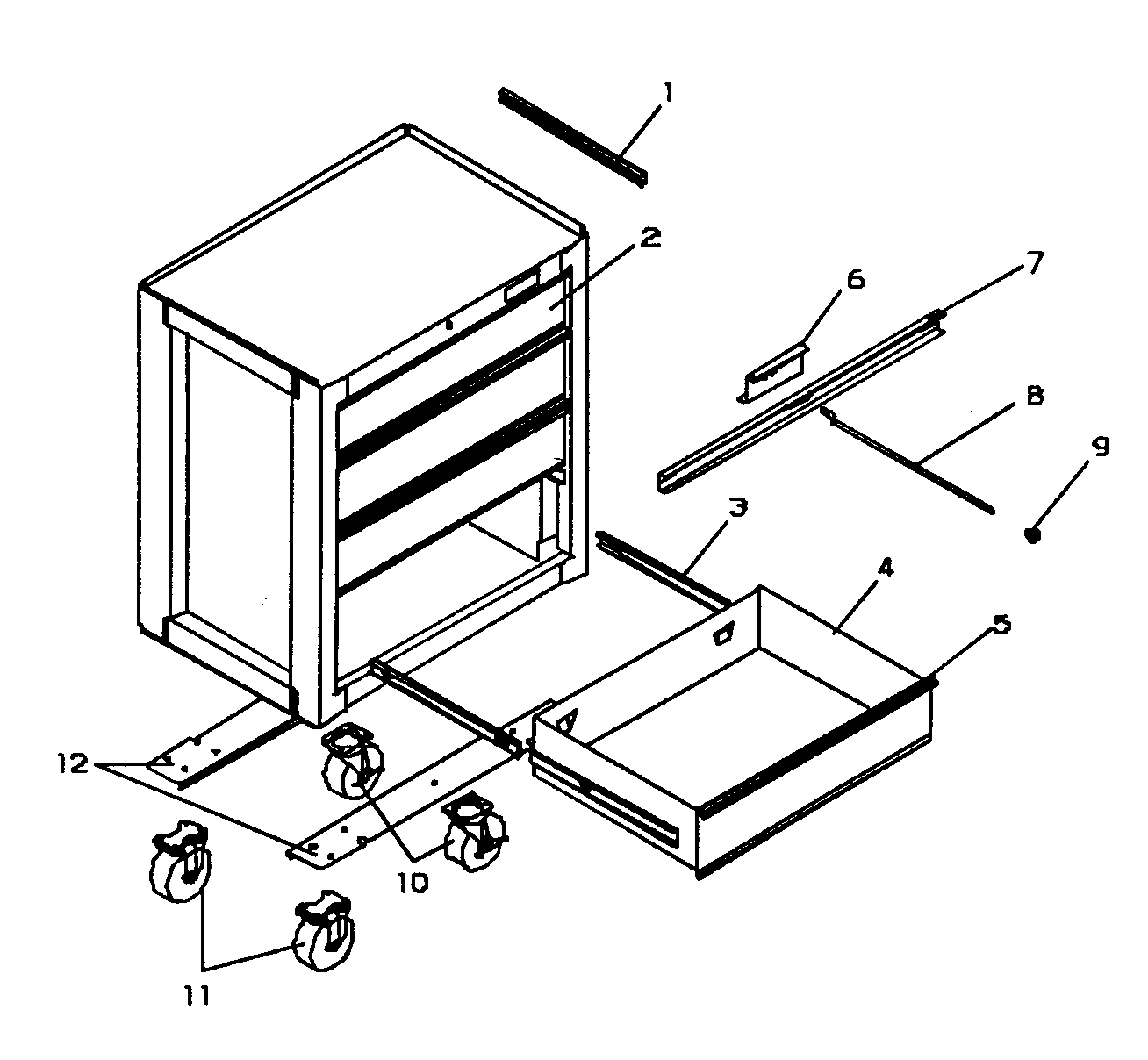 Tool Box Diagram and Parts List for 706596090  Craftsman Tool Stand & Cart