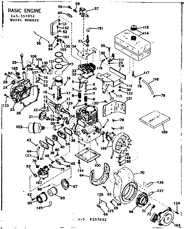 Basic Engine Diagram and Parts List for 143557052  Craftsman Engine