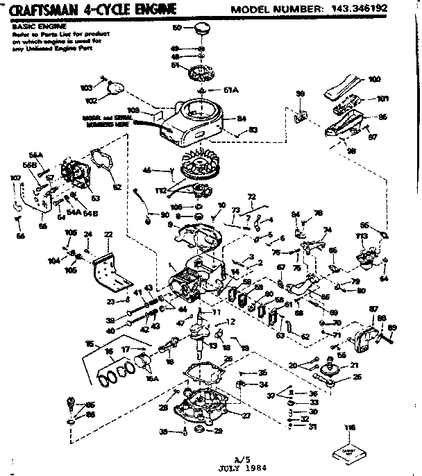 Replacement Parts Diagram and Parts List for 143346192  Craftsman Engine