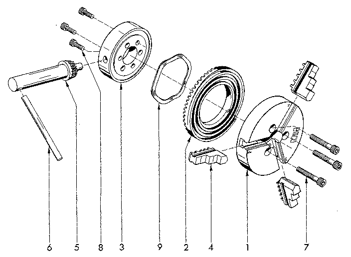 3-jaw-chuck Diagram and Parts List for 549289000  Craftsman Lathe