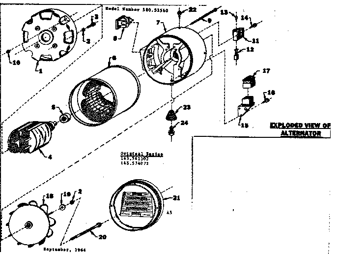 Rotor And Stator Assembly Diagram and Parts List for 58053560  Craftsman Engine