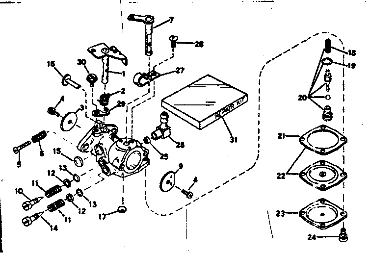 Carburetor Diagram and Parts List for 91761407  Craftsman Chainsaw