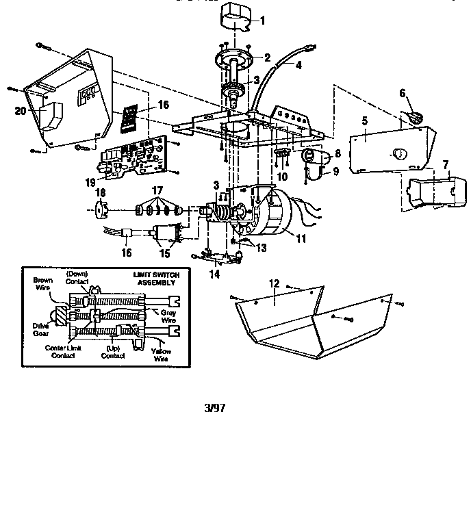 Opener Assembly Diagram and Parts List for 13953661SRT1  Craftsman Garage Door Opener