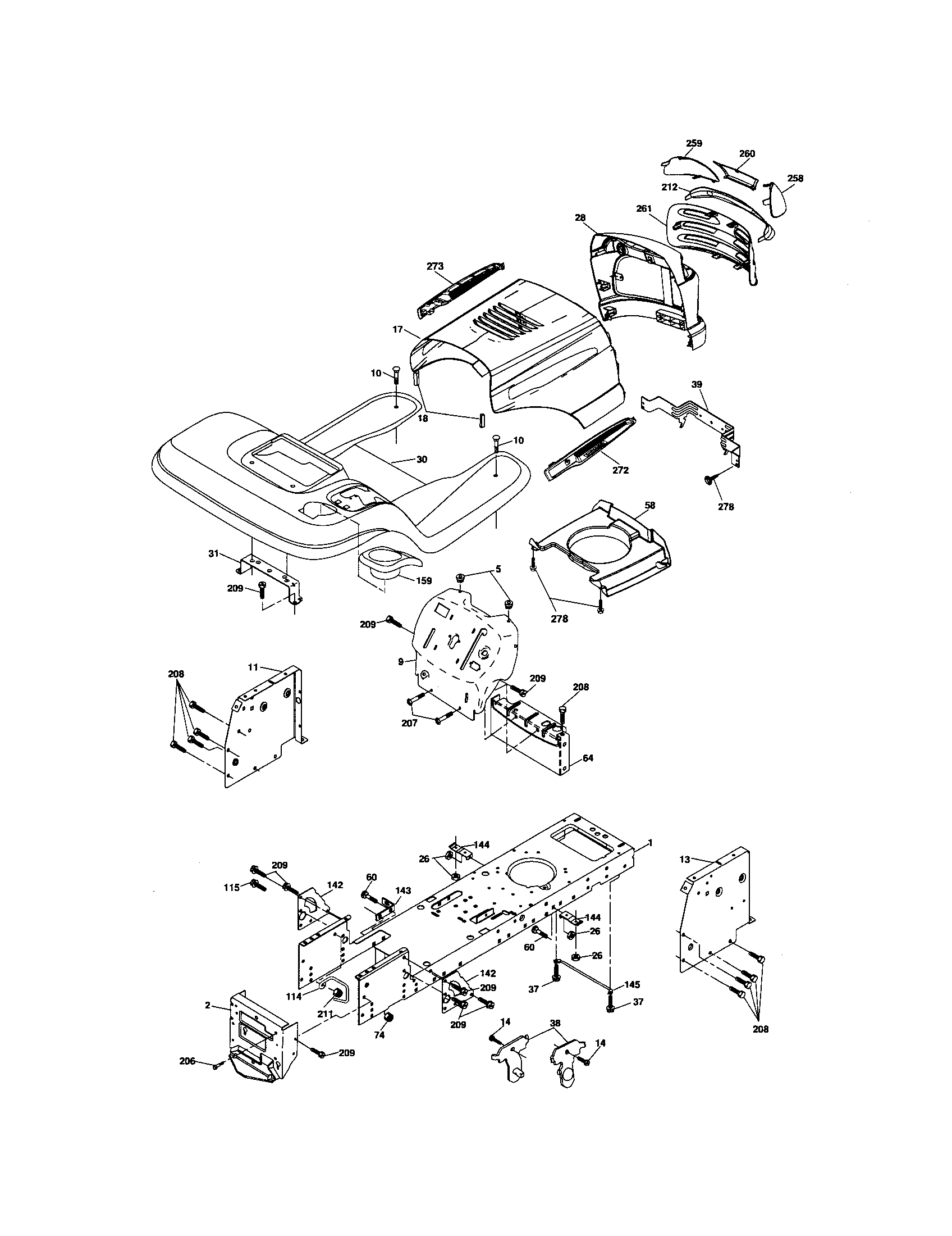 Chassis And Enclosures Diagram and Parts List for 917276816  Craftsman Lawn Tractor