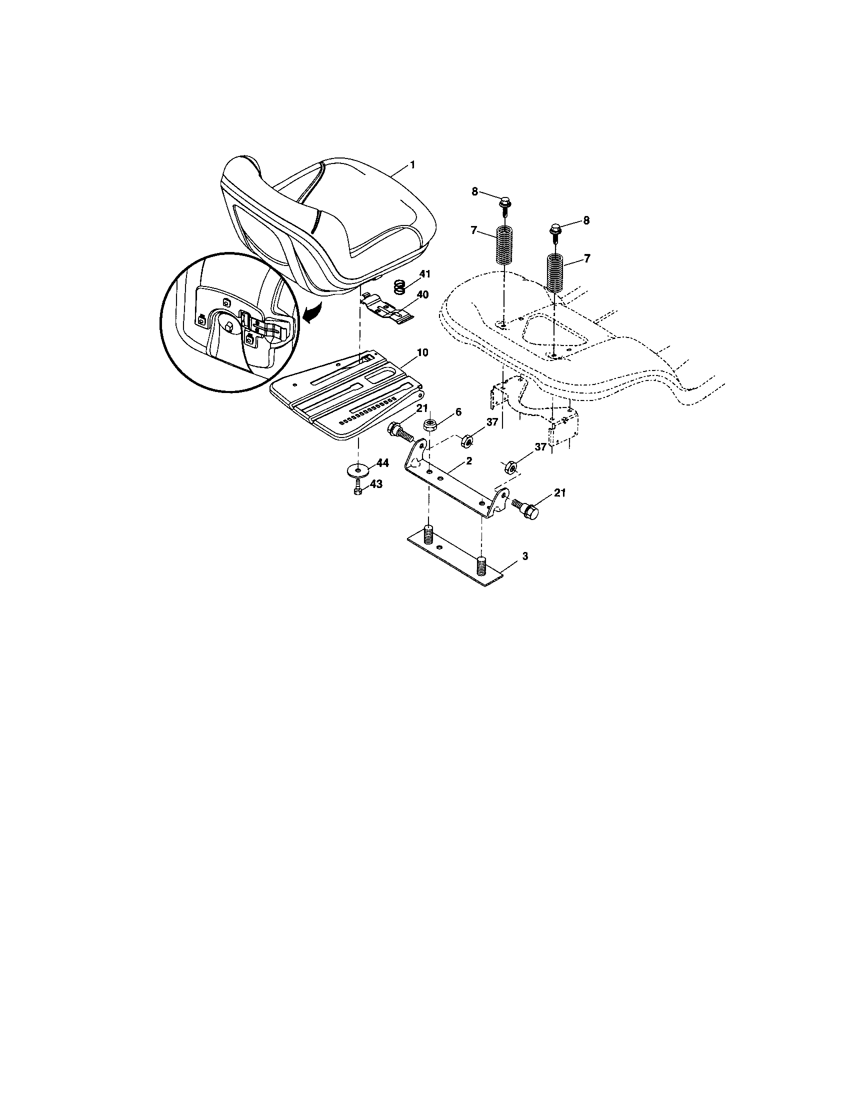 Seat Diagram and Parts List for 917288120  Craftsman Lawn Tractor