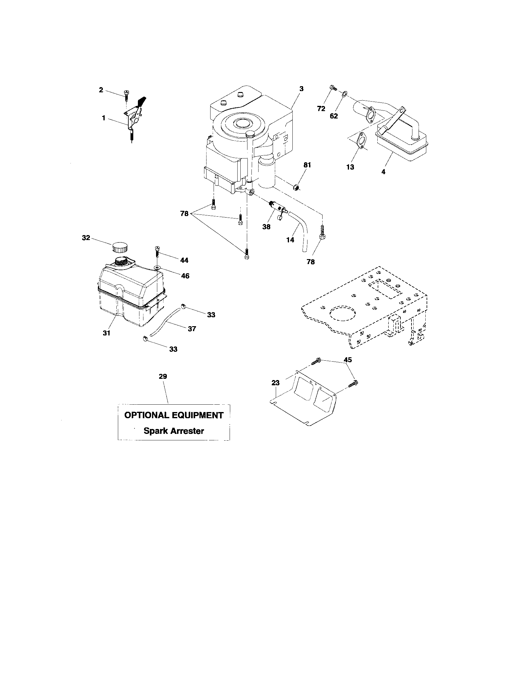 Engine Diagram and Parts List for 917276820  Craftsman Lawn Tractor