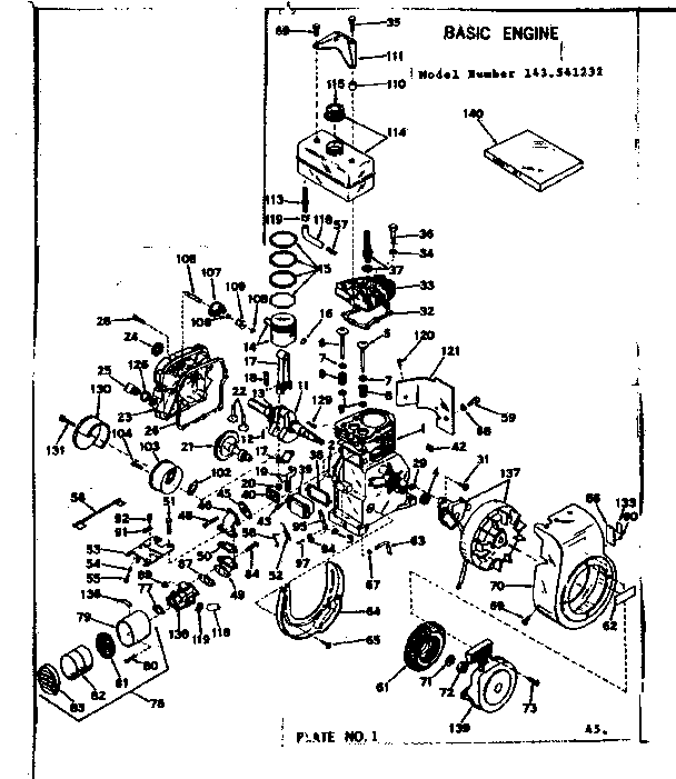Basic Engine Diagram and Parts List for 143541232  Craftsman Engine