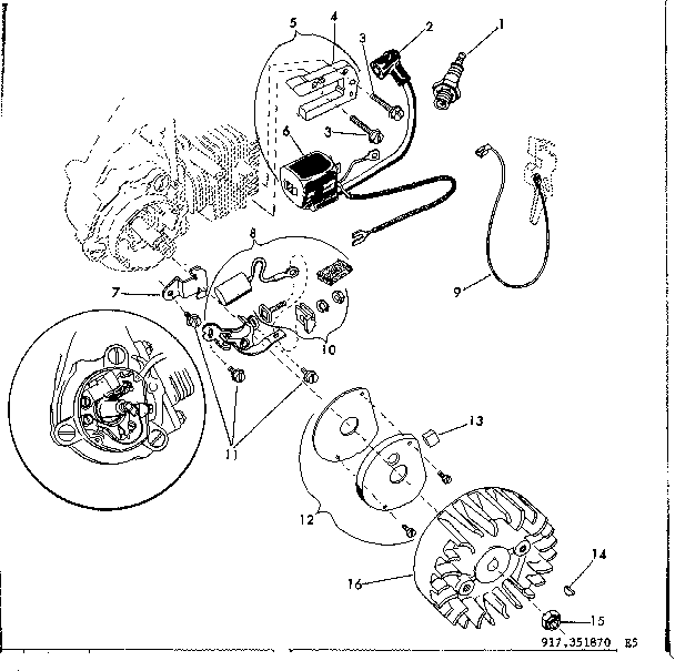 Starter Assembly Diagram and Parts List for 917351870  Craftsman Chainsaw