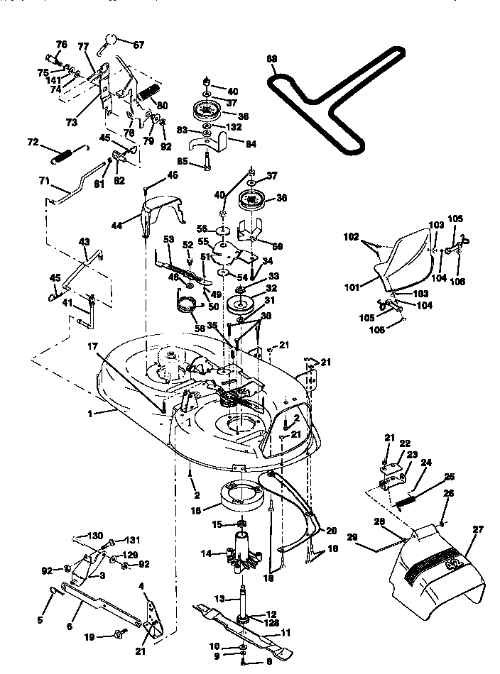 Mower Deck Diagram and Parts List for 917270640  Craftsman Lawn Tractor
