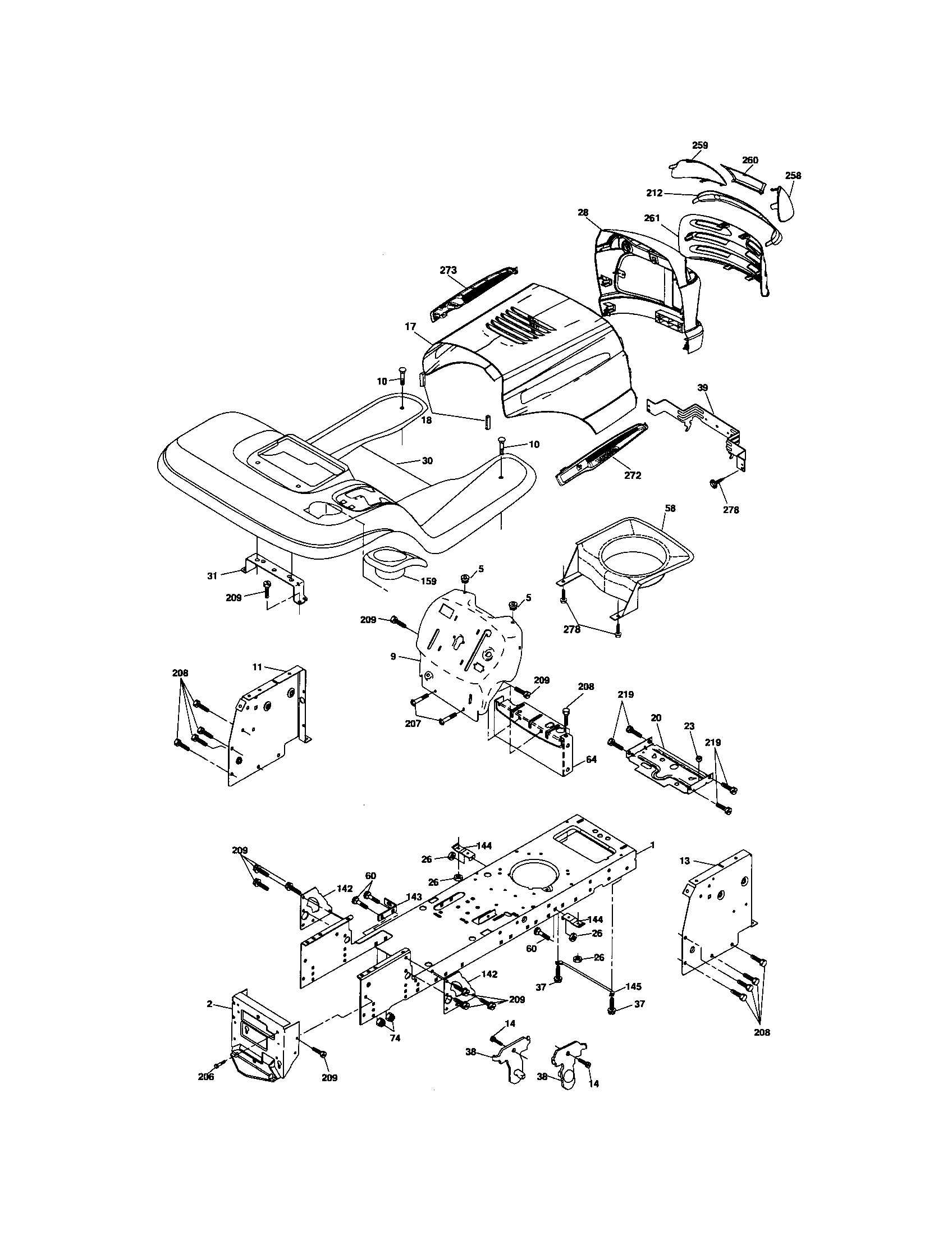 Chassis And Enclosures Diagram and Parts List for 917276824  Craftsman Lawn Tractor