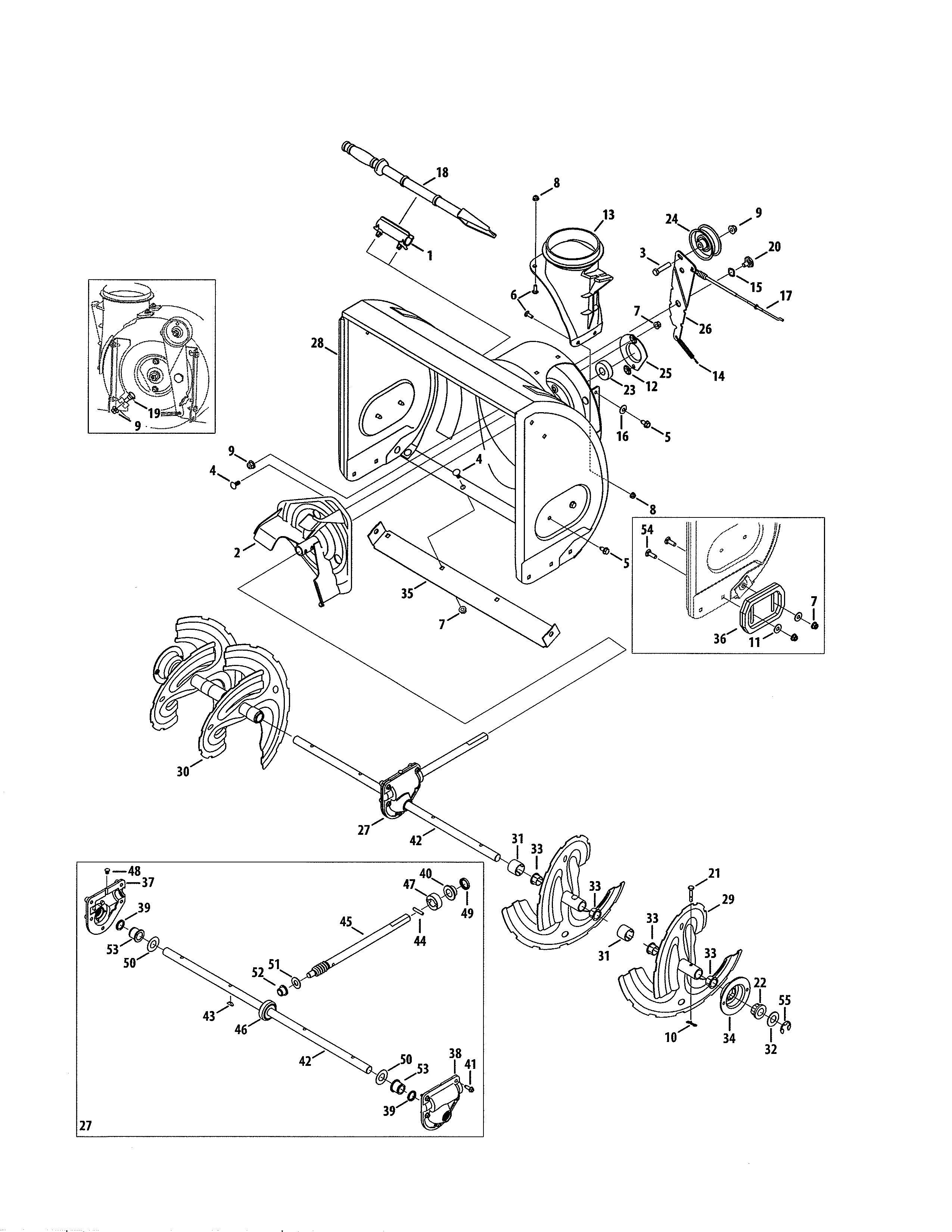Auger Housing/spiral/gearbox Diagram and Parts List for 247881733  Craftsman Snow Blower