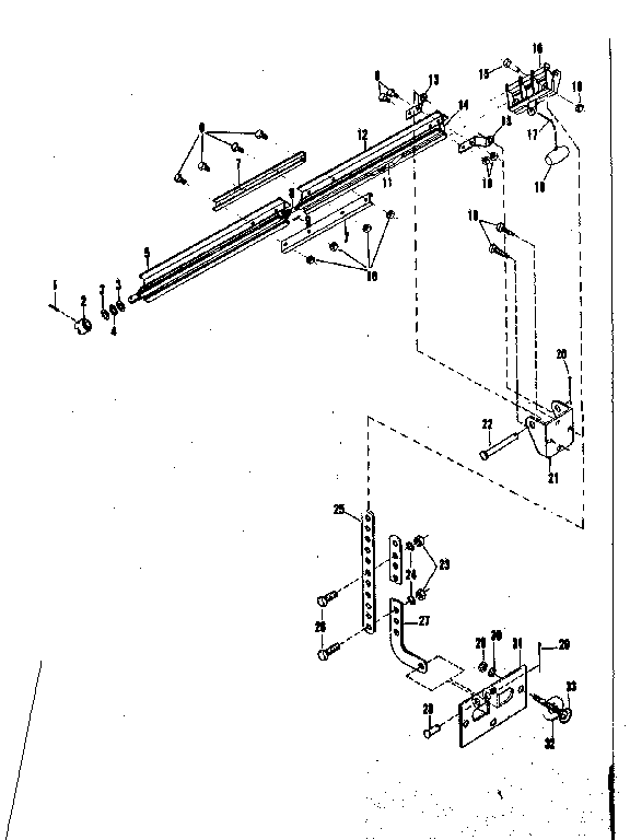 Rail Assembly Diagram and Parts List for 139664700  Craftsman Garage Door Opener
