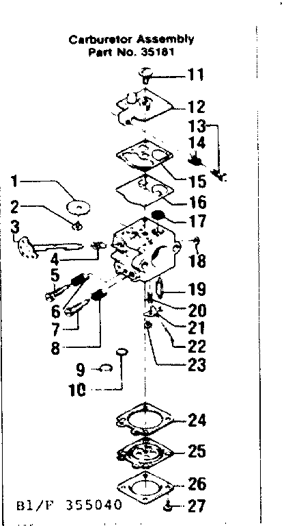 Carburetor Assembly Diagram and Parts List for 358355040  Craftsman Chainsaw