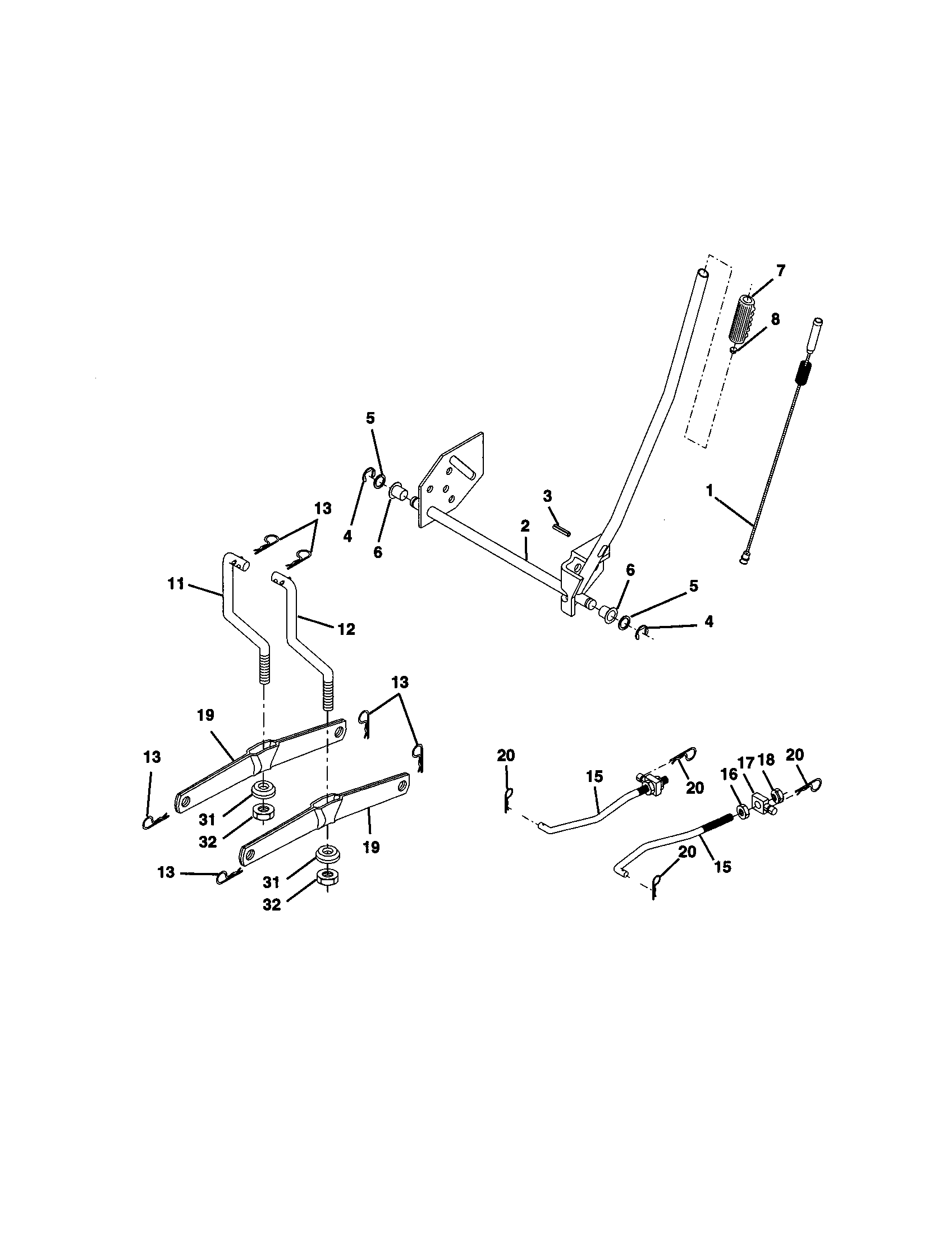 Lift Assembly Diagram and Parts List for 917271013  Craftsman Lawn Tractor