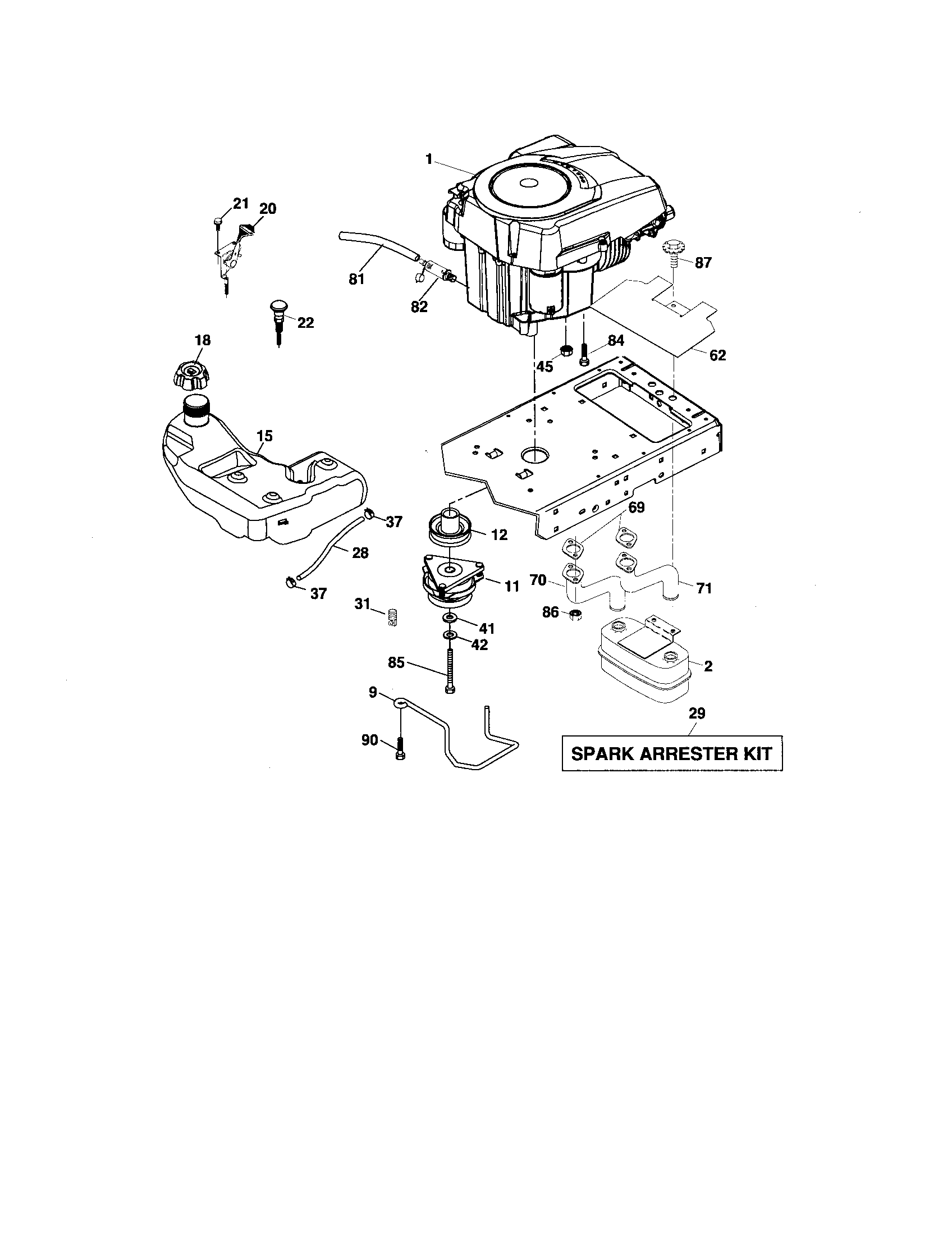 Engine Diagram and Parts List for 917276910  Craftsman Lawn Tractor