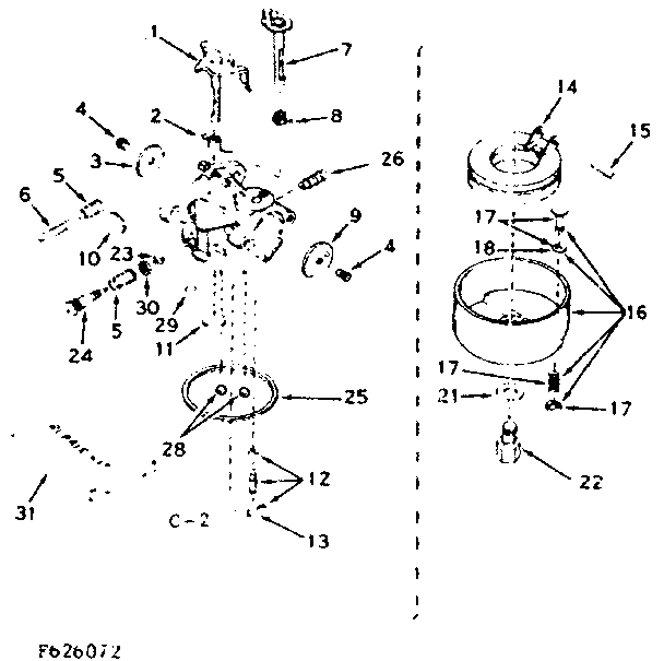 Carburetor Diagram and Parts List for 143626072  Craftsman Engine
