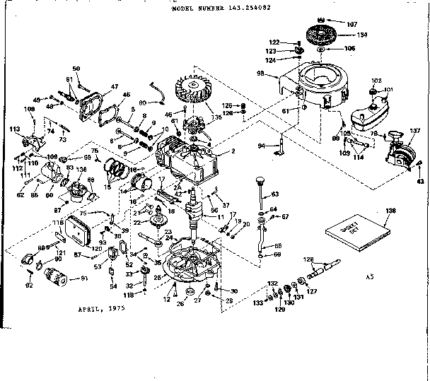 Replacement Parts Diagram and Parts List for 143254082  Craftsman Engine