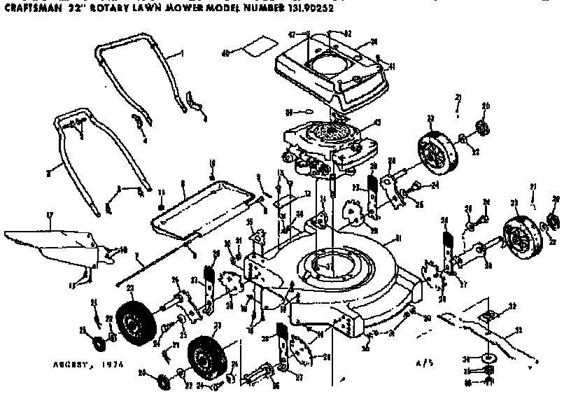 Replacement Parts Diagram and Parts List for 13190252  Craftsman Lawn Mower