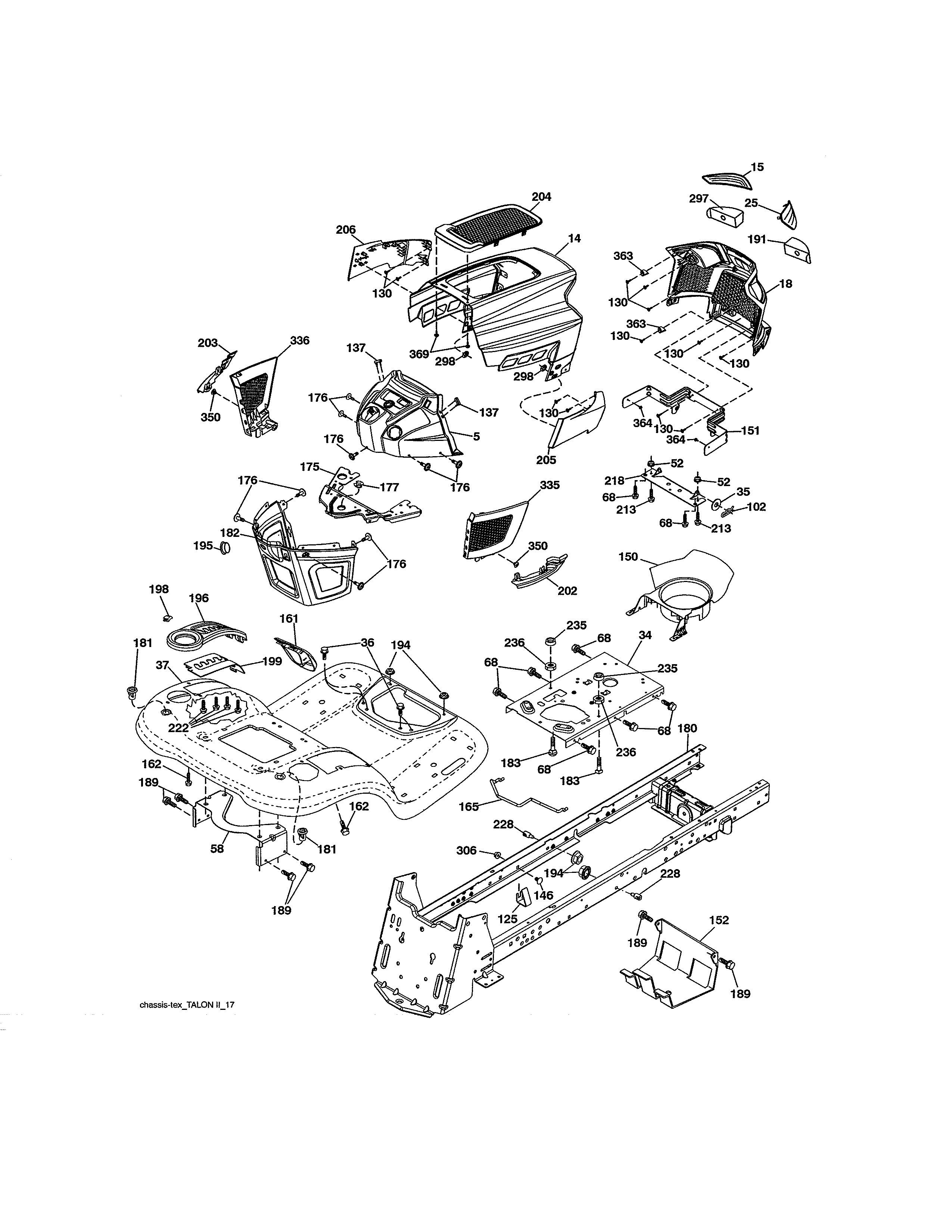 Chassis & Enclosures Diagram and Parts List for 917204080  Craftsman Lawn Tractor