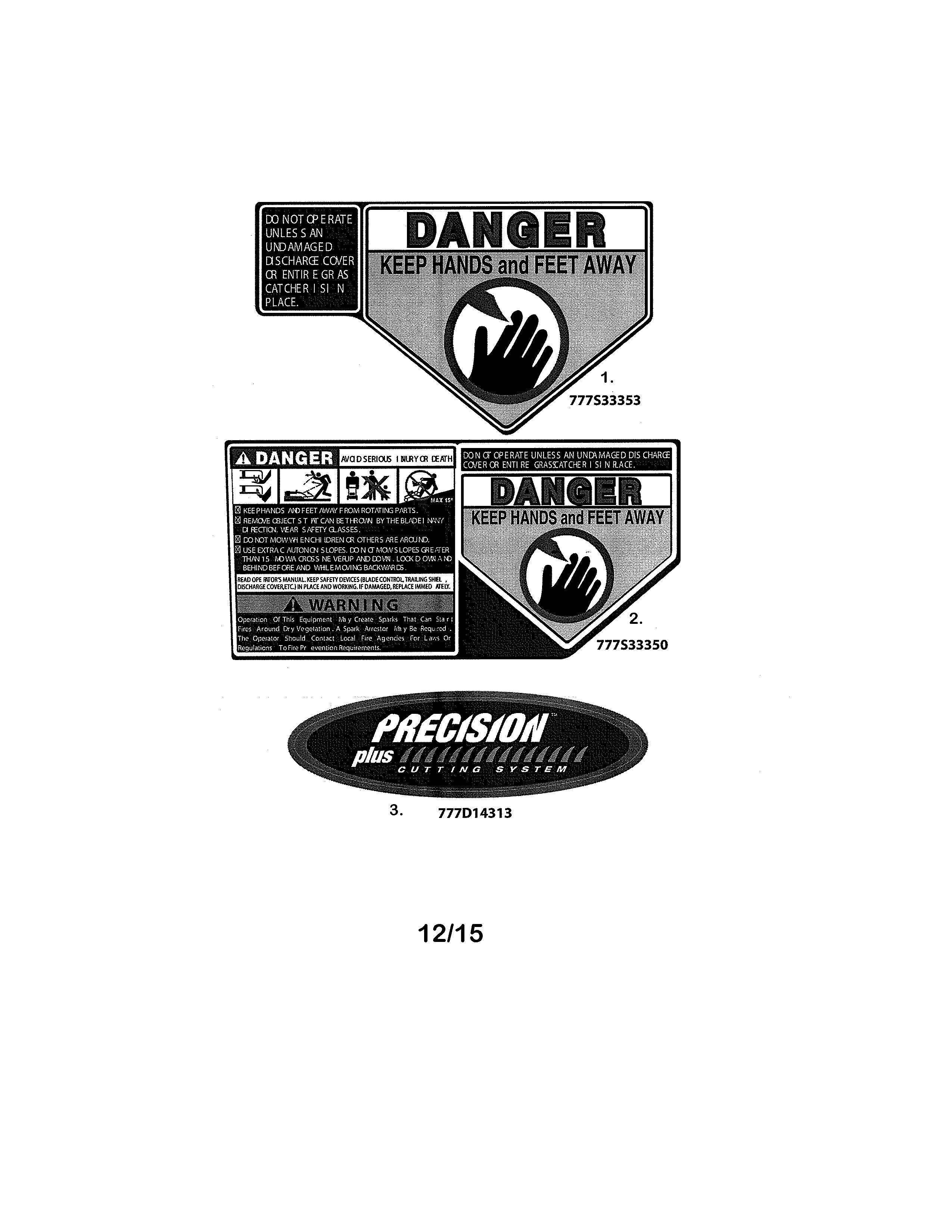 Decals Diagram and Parts List for 247374410  Craftsman Lawn Mower