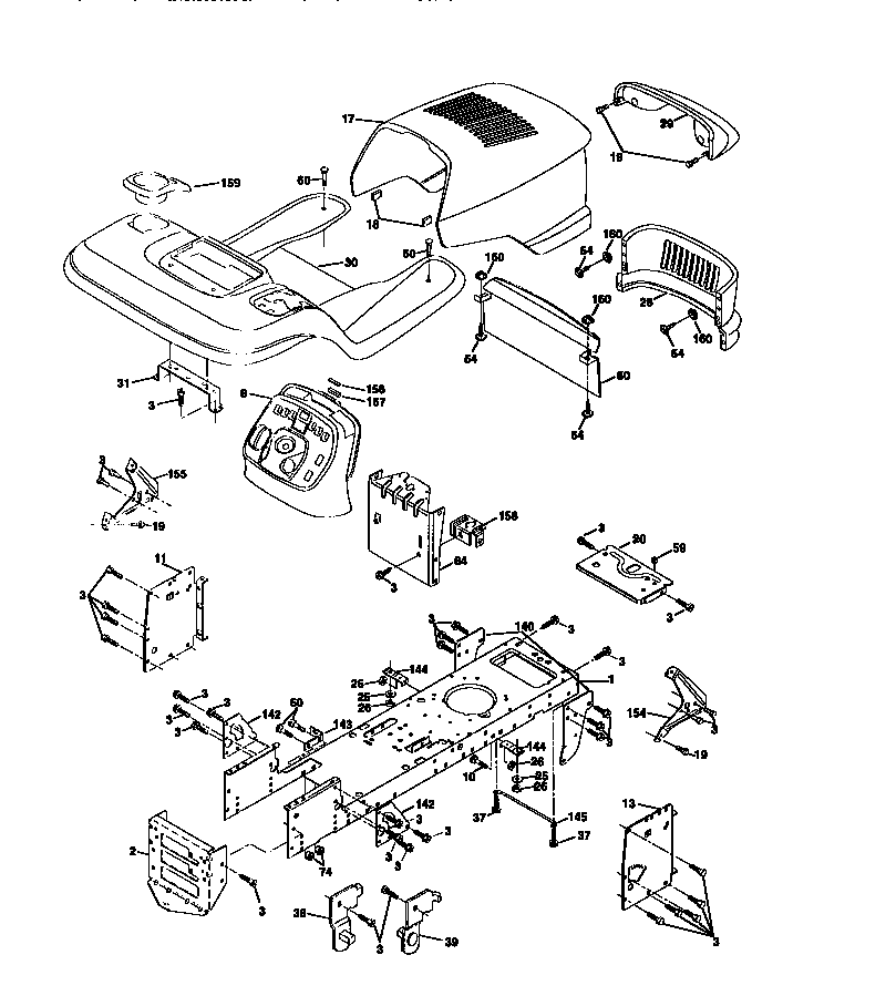Chassis And Enclosures Diagram and Parts List for 917272020  Craftsman Lawn Tractor