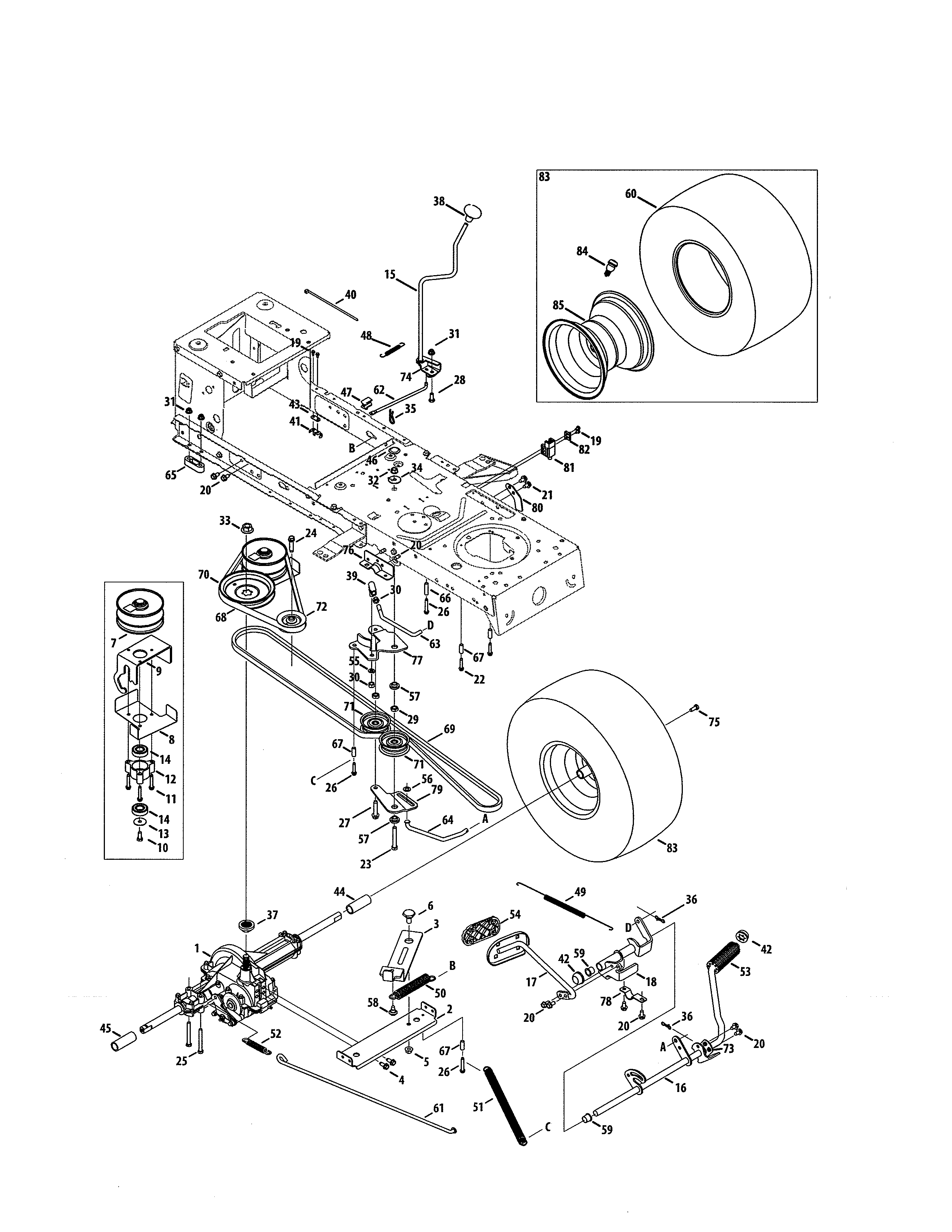 Transmission/wheel Assembly Diagram and Parts List for 247273740  Craftsman Lawn Tractor