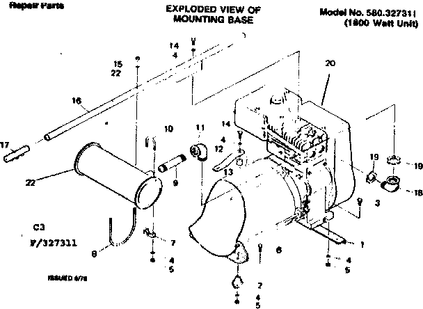 Mounting Base 327311 Diagram and Parts List for 580327311  Craftsman Engine