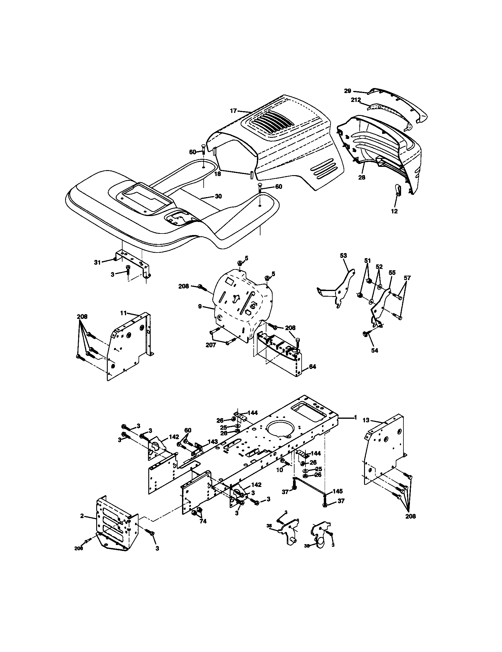 Chassis And Enclosures Diagram and Parts List for 917270682  Craftsman Lawn Tractor