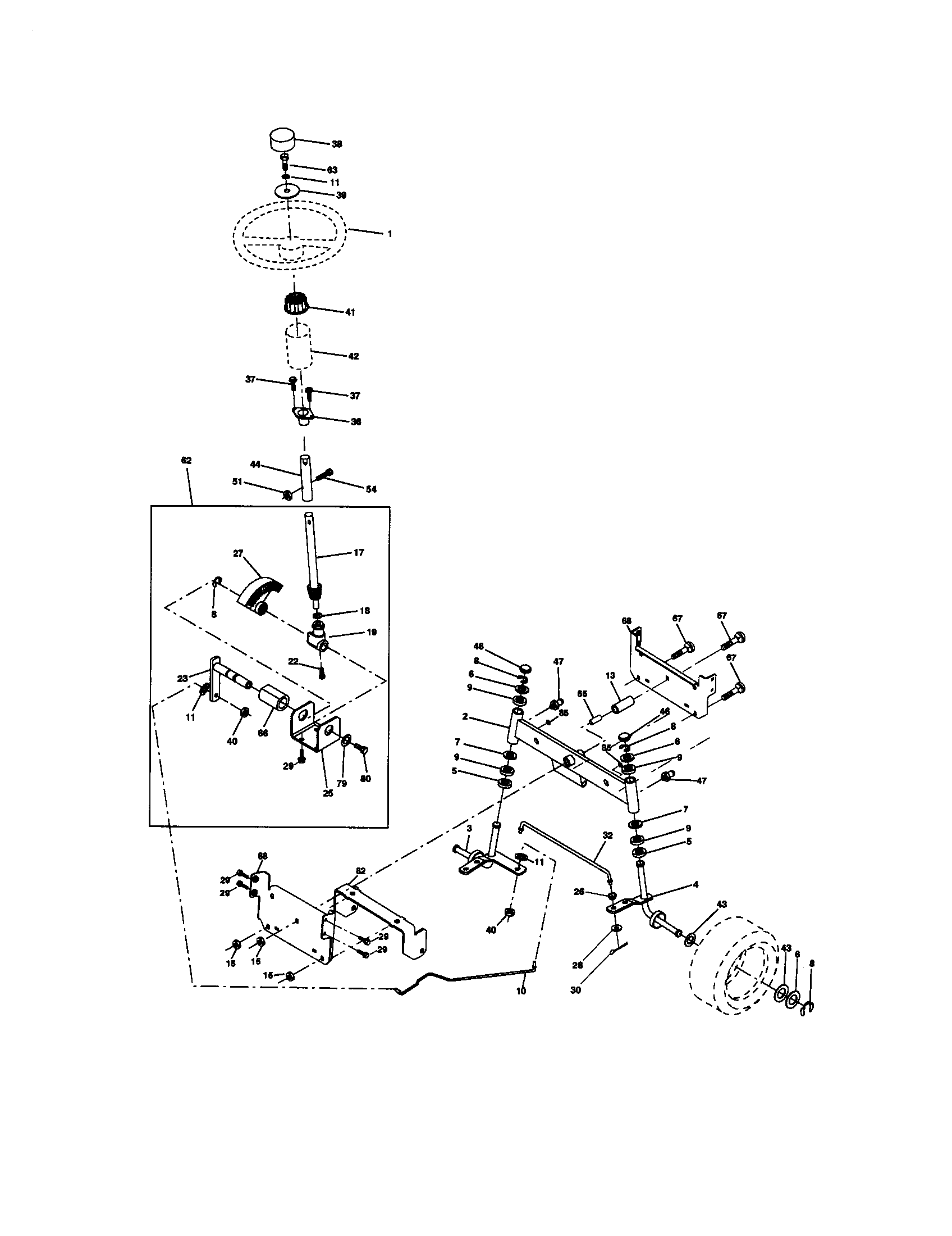 Steering Assembly Diagram and Parts List for 917270671  Craftsman Lawn Tractor