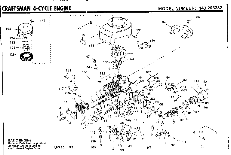 Replacement Parts Diagram and Parts List for 143266332  Craftsman Engine