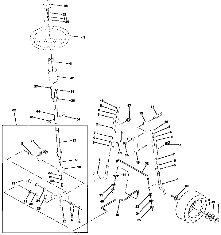 Steering Assembly Diagram and Parts List for 917256661  Craftsman Lawn Tractor