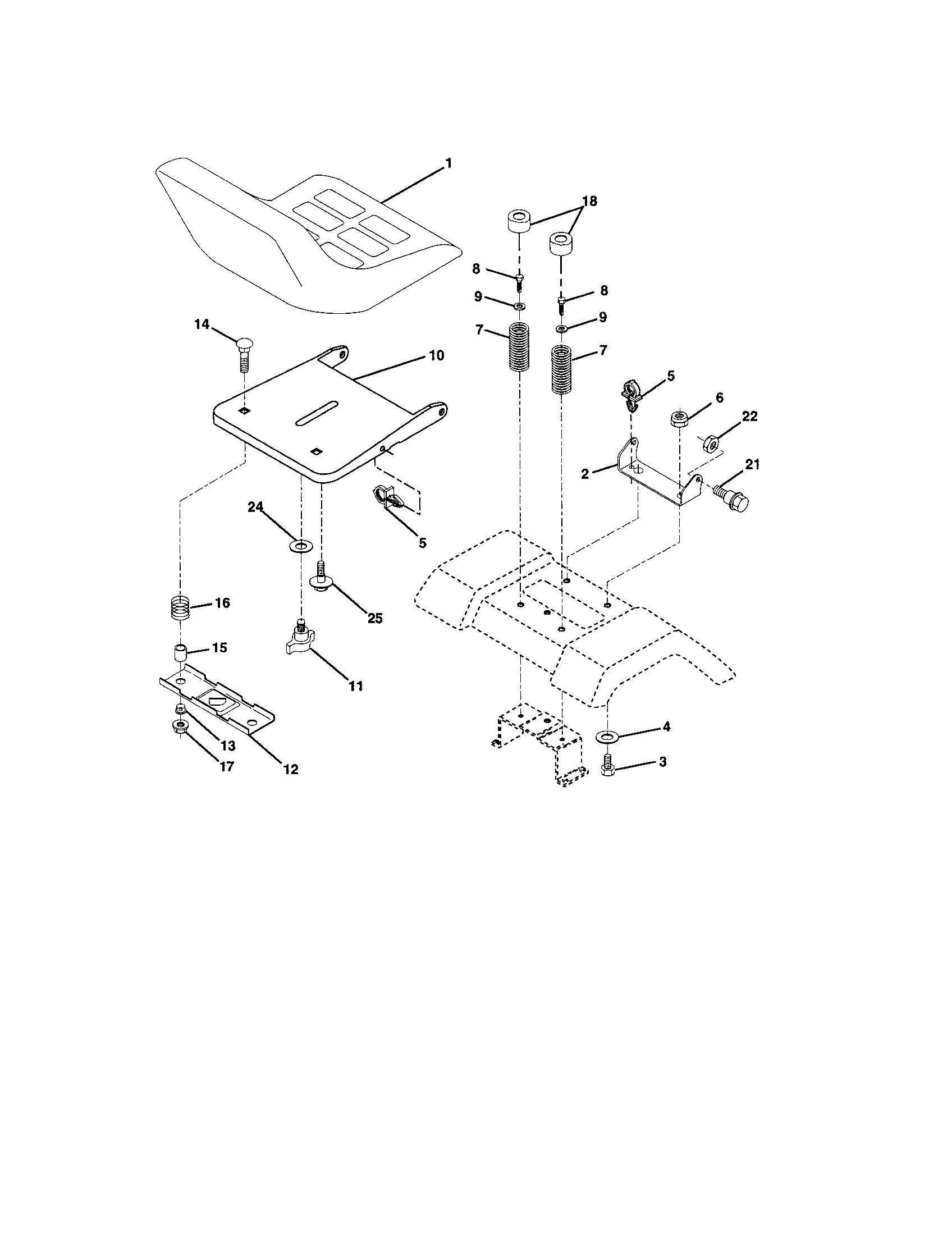 Seat Assembly Diagram and Parts List for 917273860  Craftsman Lawn Tractor