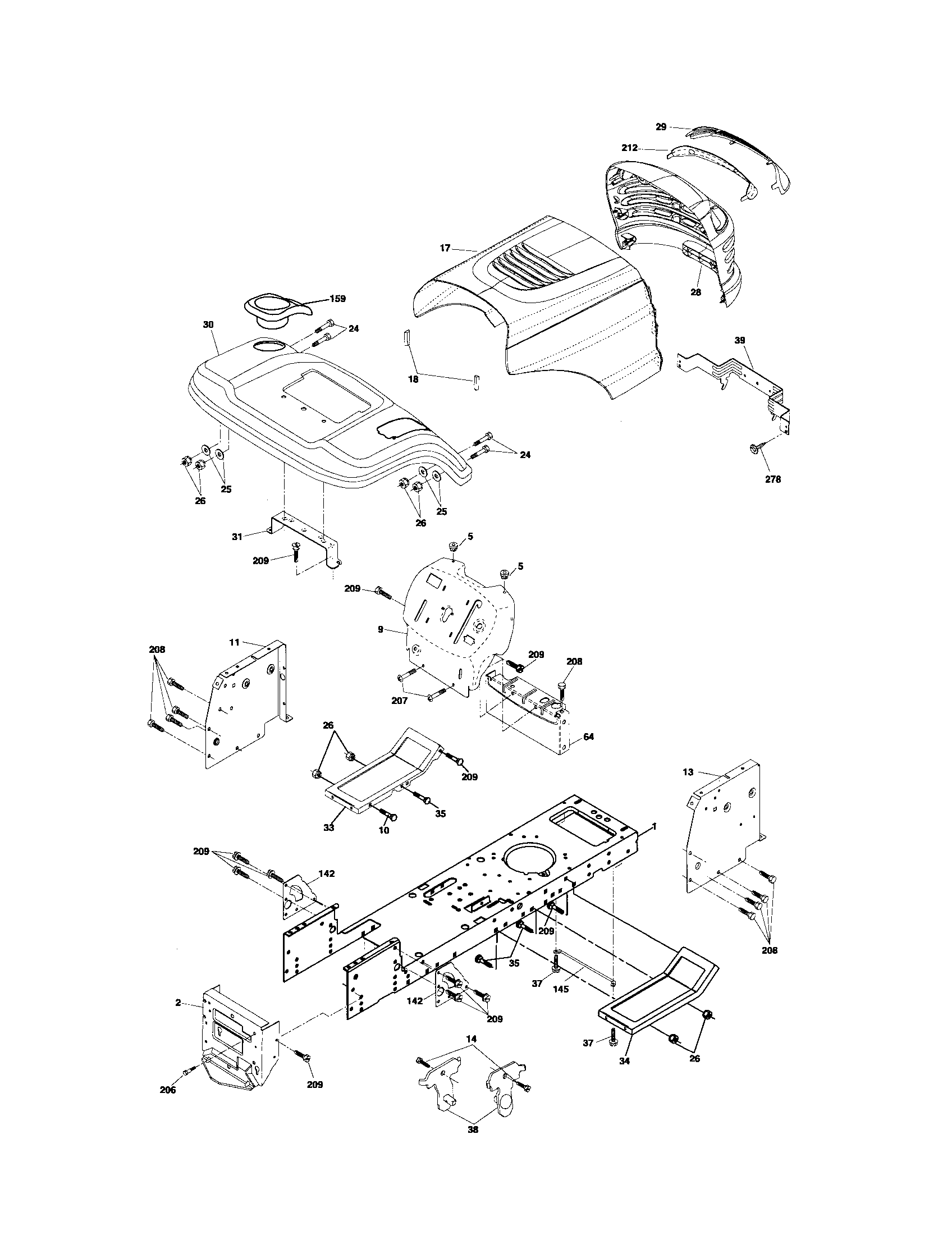 Chassis And Enclosures Diagram and Parts List for 917276410  Craftsman Lawn Tractor