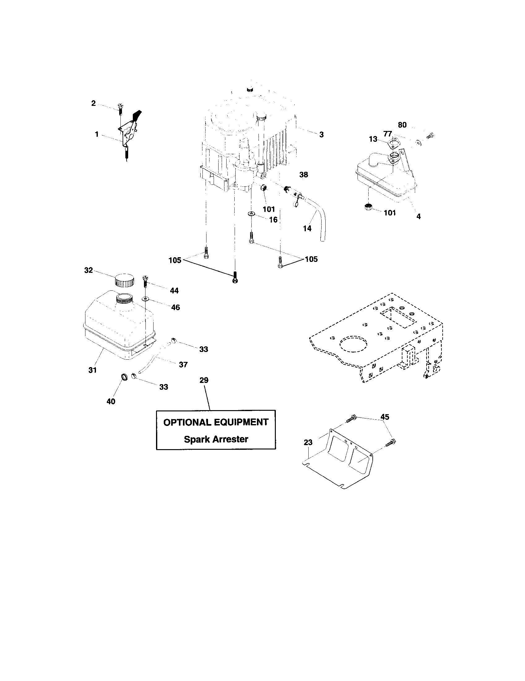 Engine Diagram and Parts List for 917273130  Craftsman Lawn Tractor