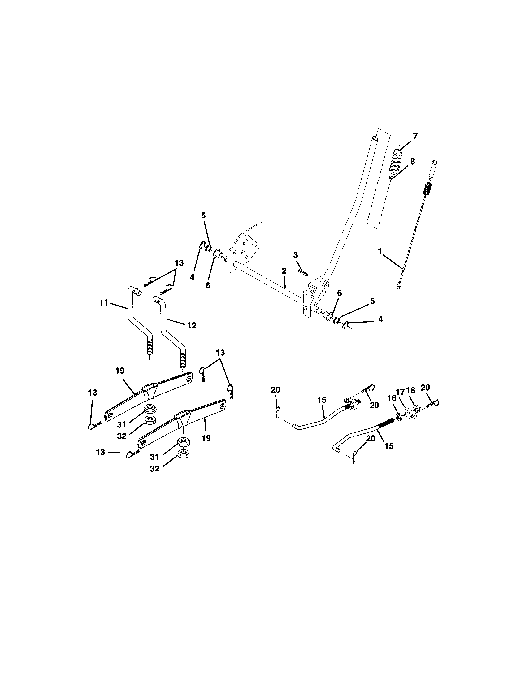 Lift Assembly Diagram and Parts List for 917271851  Craftsman Lawn Tractor