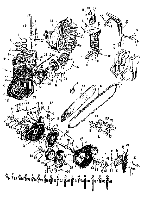 Main Frame Diagram and Parts List for 91760010  Craftsman Chainsaw