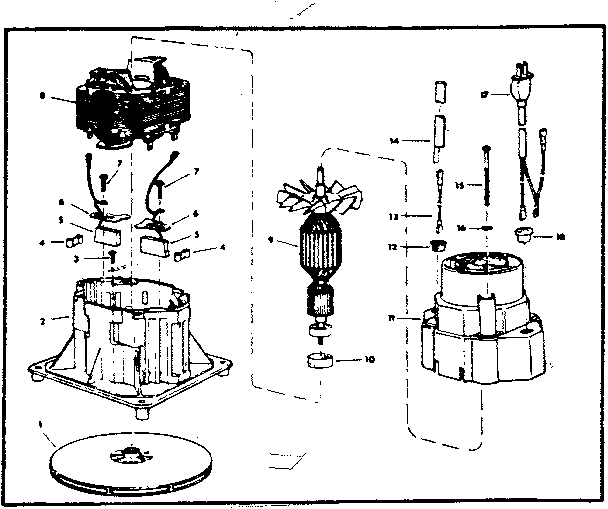 Motor Assembly Diagram and Parts List for 113178060  Craftsman Utility Vacuum