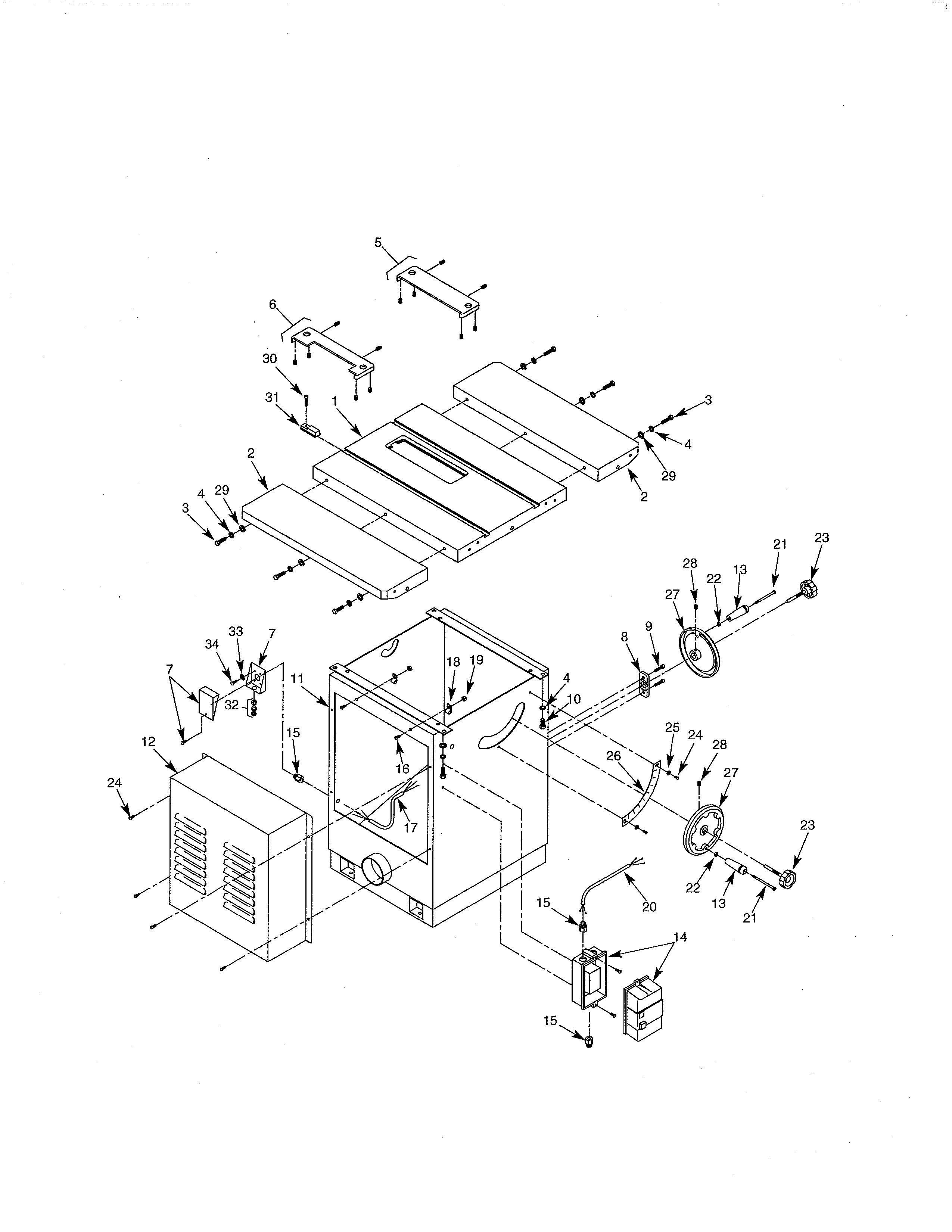 Table & Base Diagram and Parts List for 351228031  Craftsman Table Saw