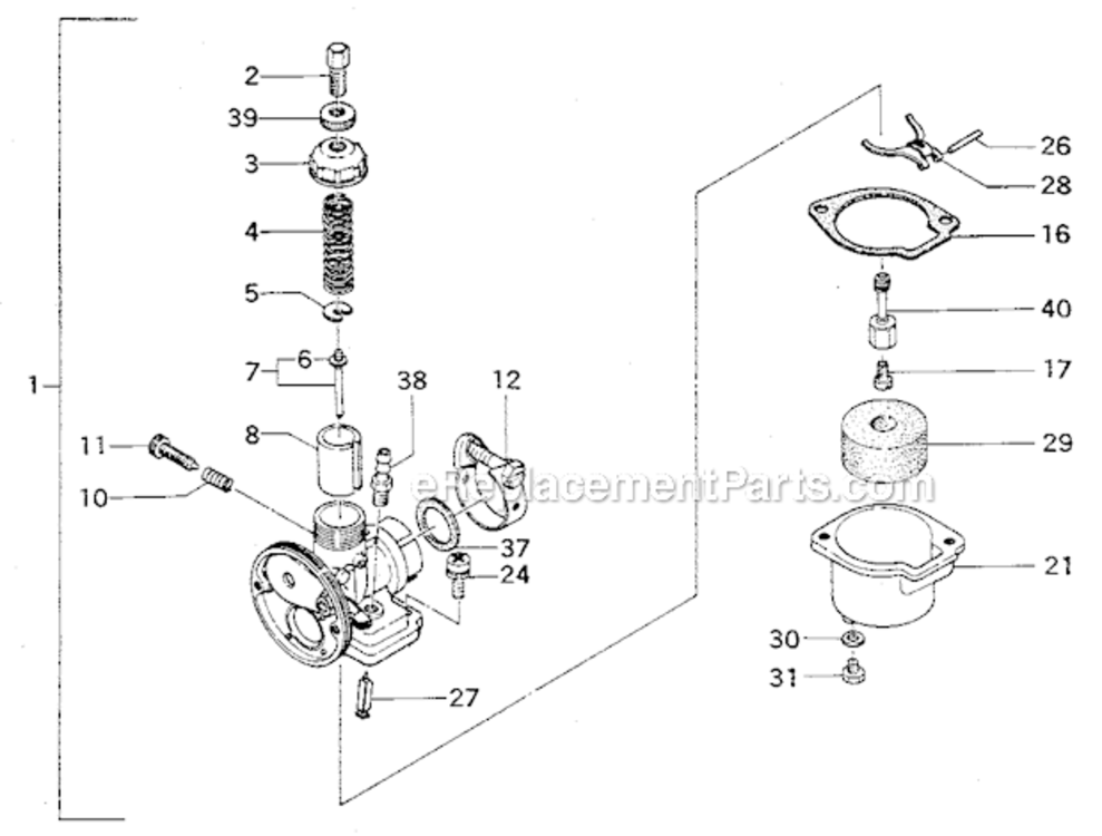 Carburetor Diagram and Parts List for 298586192  Craftsman Engine