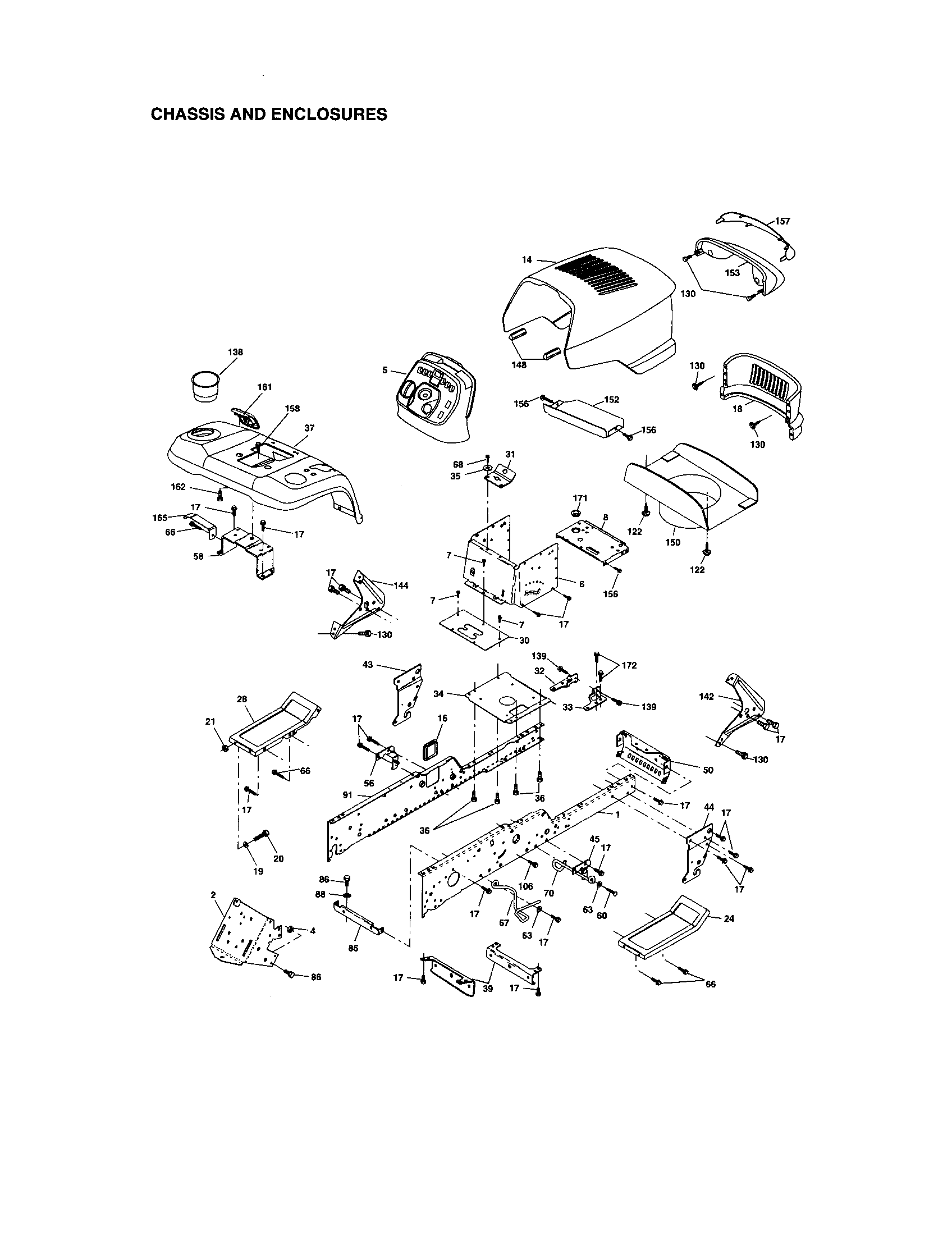Chassis And Enclosures Diagram and Parts List for 917276013  Craftsman Lawn Tractor
