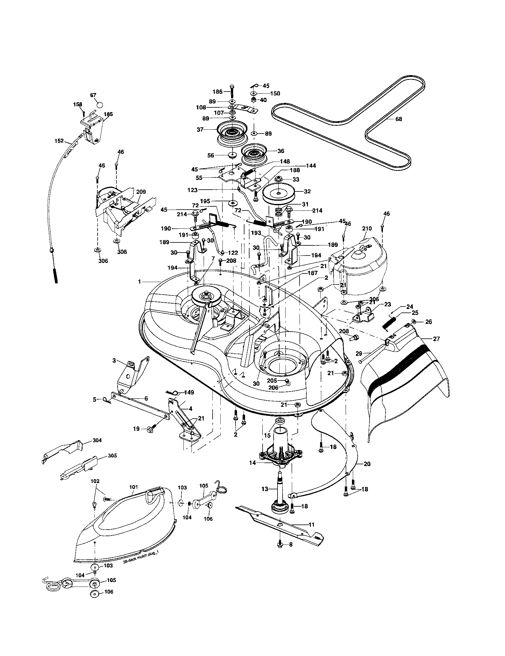 Mower Deck Diagram and Parts List for 917254190  Craftsman Lawn Tractor