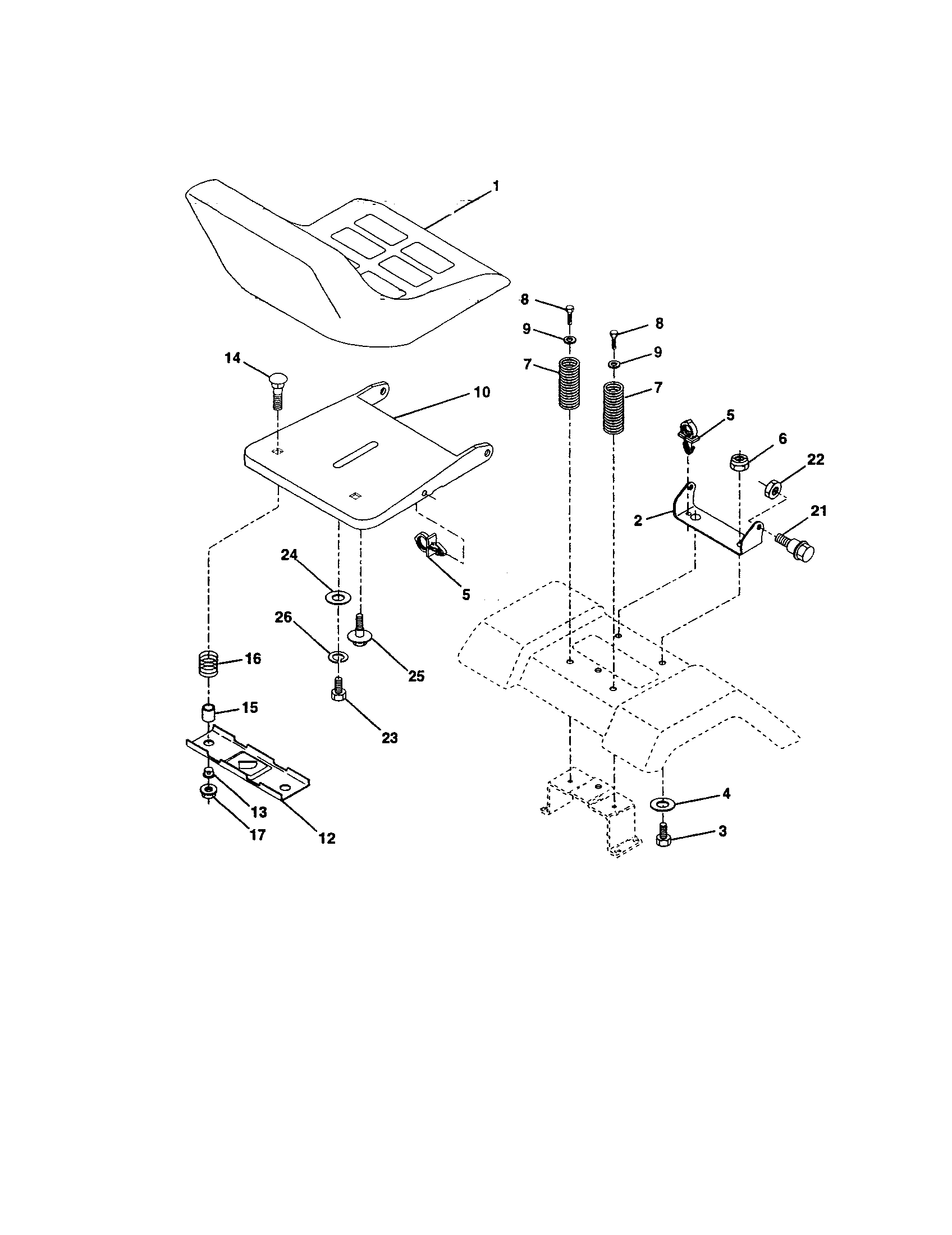 Seat Assembly Diagram and Parts List for 917252780  Craftsman Lawn Tractor