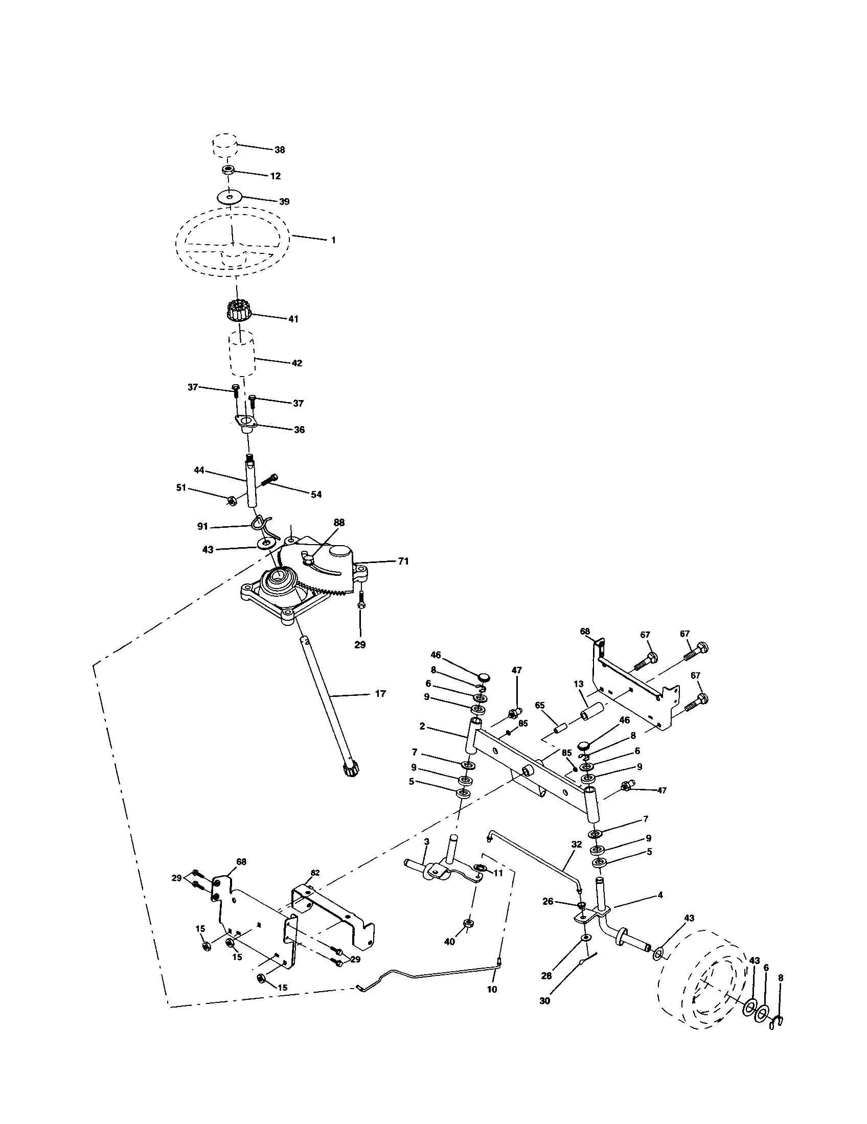 Steering Assembly Diagram and Parts List for 917277011  Craftsman Lawn Tractor