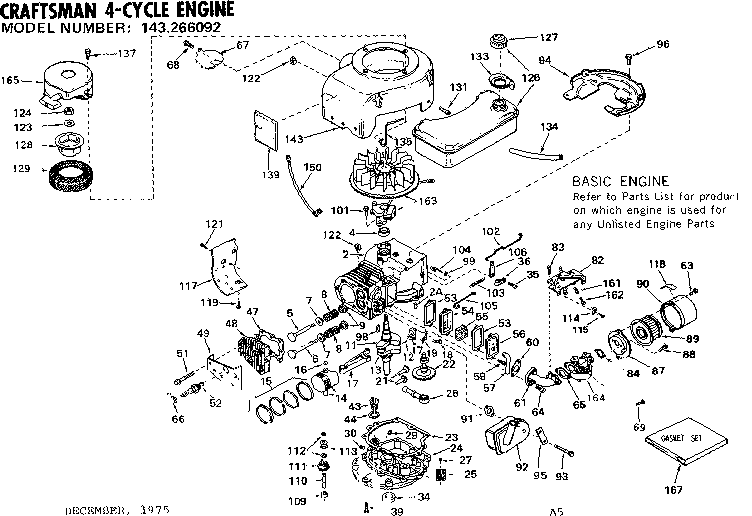 Replacement Parts Diagram and Parts List for 143266092  Craftsman Engine