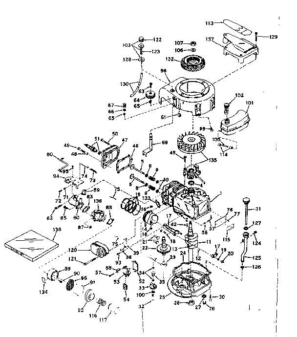 Basic Engine Diagram and Parts List for 143174042  Craftsman Engine