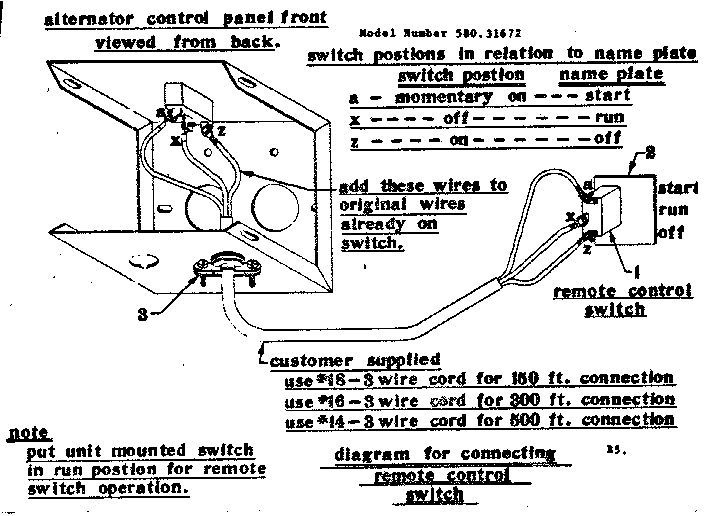 Connecting Remote Control Switch Diagram and Parts List for 58031672  Craftsman Engine