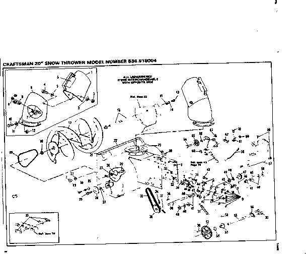 Chute And Impeller Diagram and Parts List for 536918004  Craftsman Snow Blower