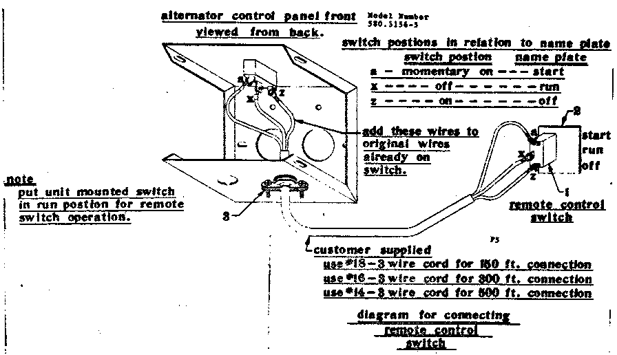 Connecting Remote Control Switch Diagram and Parts List for 5803156-5  Craftsman Engine
